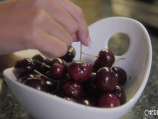 Petite Young Redhead Vanna Bardot Plays With Her Food In A Messy Striptease Before Masturbating