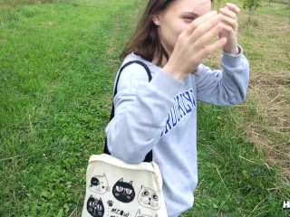 Russian Slut Make Blowjob Outdoor after University - hiyouth