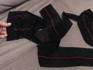 Sexy girl dress black pantyhose and show feet